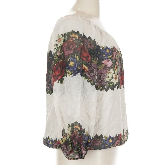 Alice + Olivia 100% Silk Floral Off-The-Shoulder Blouse Women’s L Boho Peasant - Picture 3 of 6